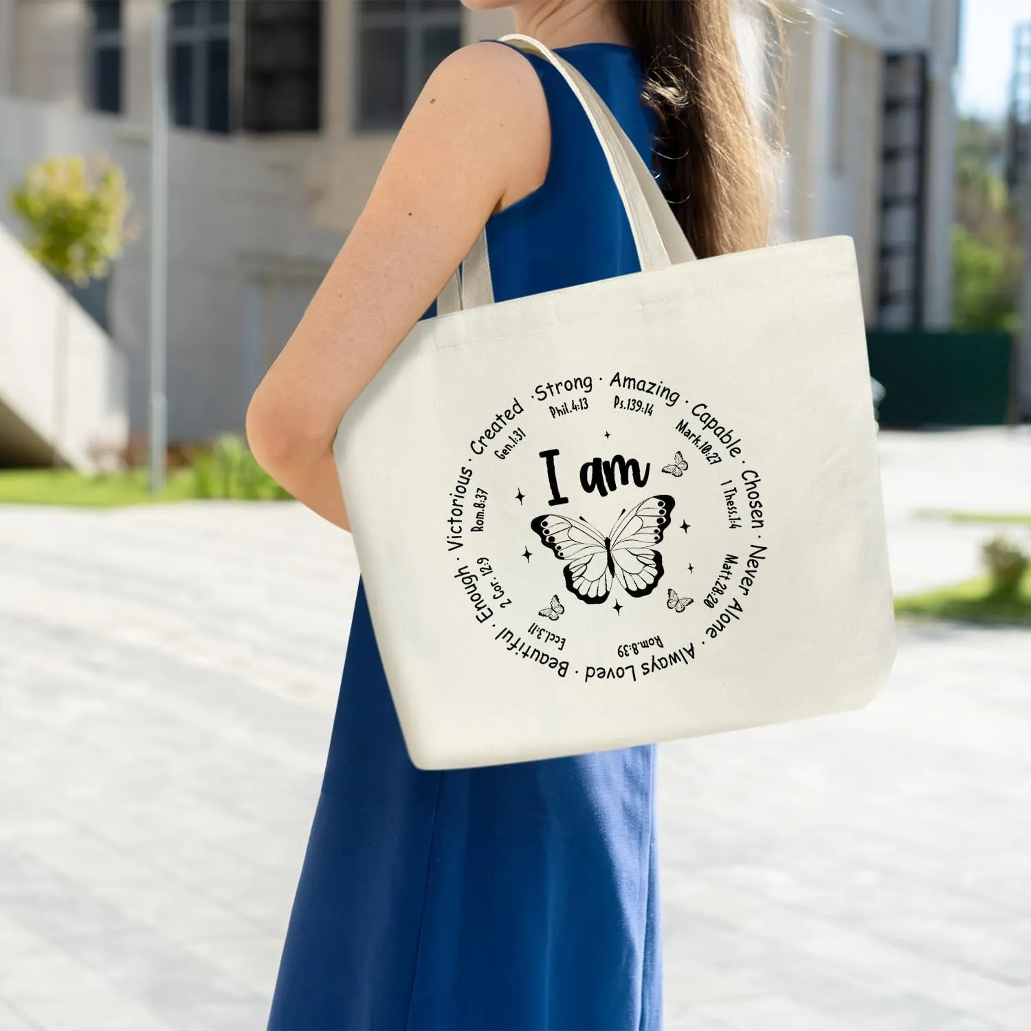 Ziyouza Canvas Tote Bag for Women - Cute Aesthetic Reusable Tote for Travel, Vacation & Shopping