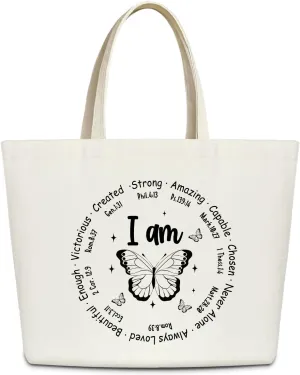 Ziyouza Canvas Tote Bag for Women - Cute Aesthetic Reusable Tote for Travel, Vacation & Shopping