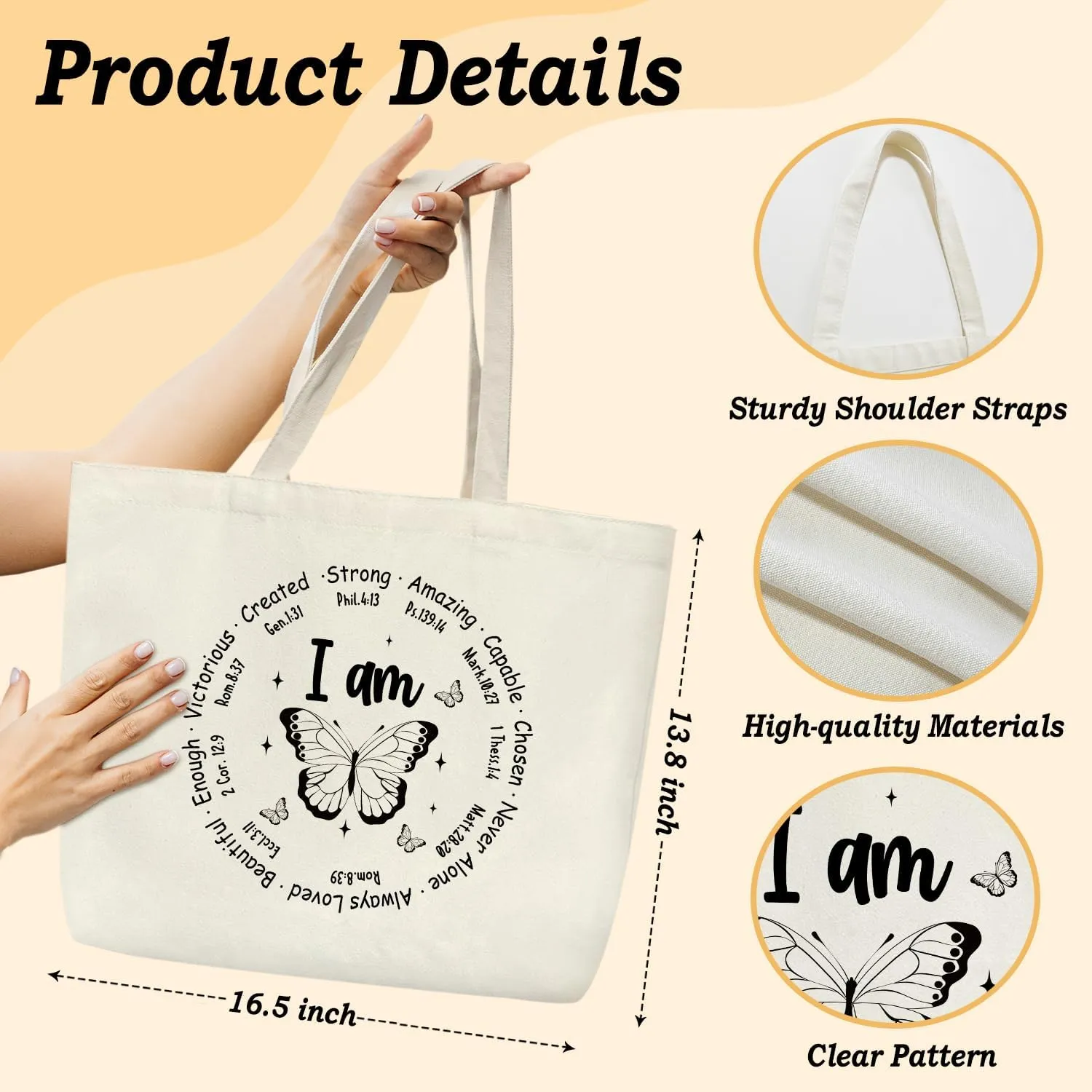 Ziyouza Canvas Tote Bag for Women - Cute Aesthetic Reusable Tote for Travel, Vacation & Shopping