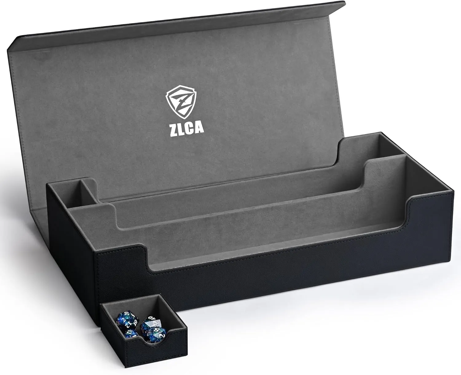 ZLCA X-Large Card Deck Box, Premium Trading Card Storage Box Fits 5 Pcs Small with Playmat Case and Removable Dice Tray, Fits TCG/MTG/Magic/Commander/Yugioh (XL-Black)