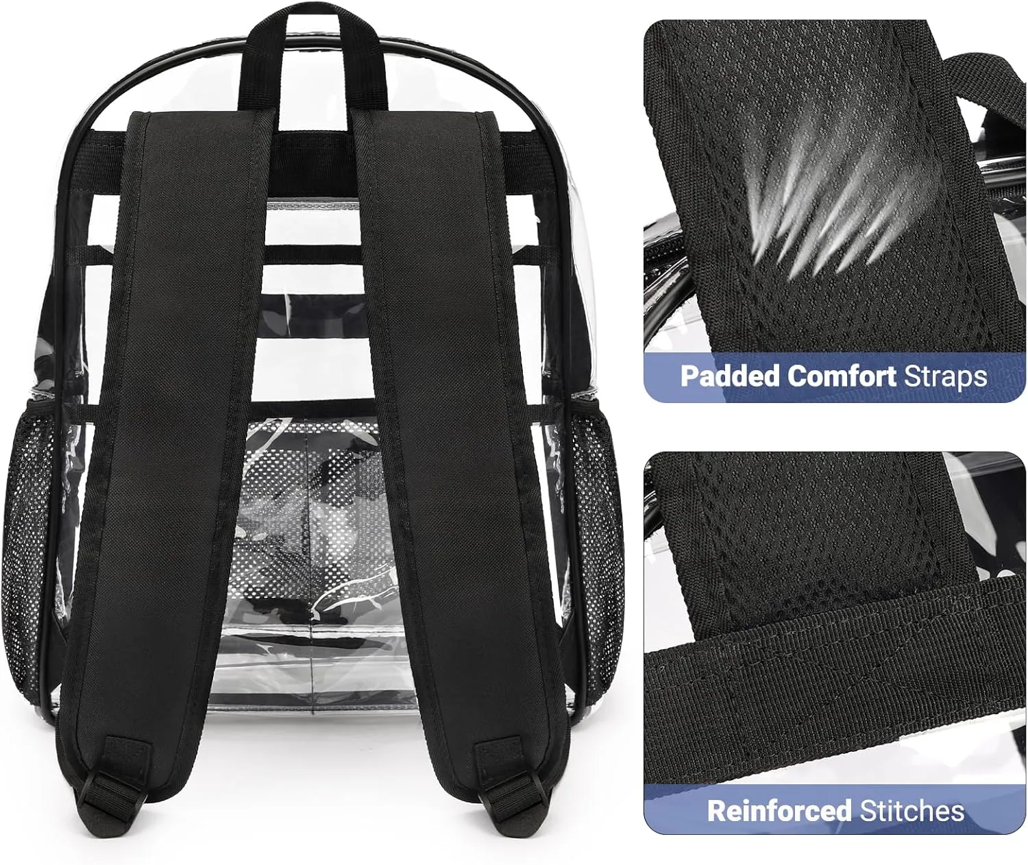 ZORFIN Clear Backpack for School: Large Clear Bookbag with Padded Straps - Heavy Duty PVC Transparent Backpack Black K