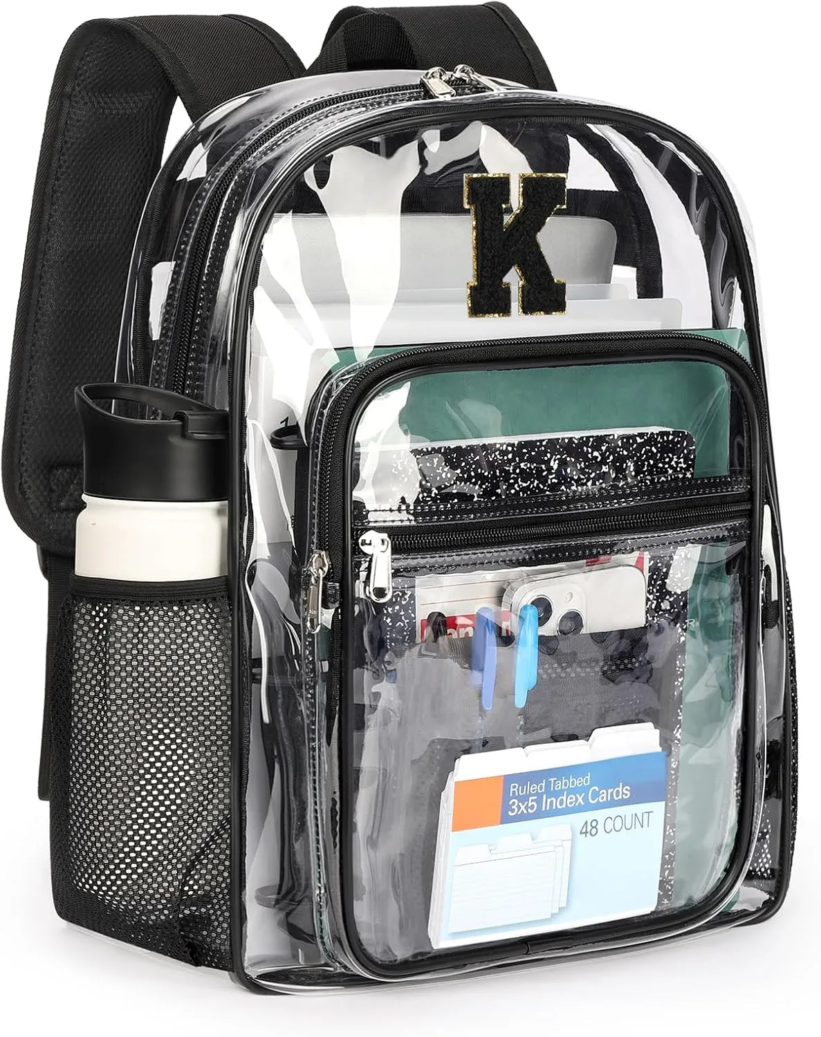 ZORFIN Clear Backpack for School: Large Clear Bookbag with Padded Straps - Heavy Duty PVC Transparent Backpack Black K