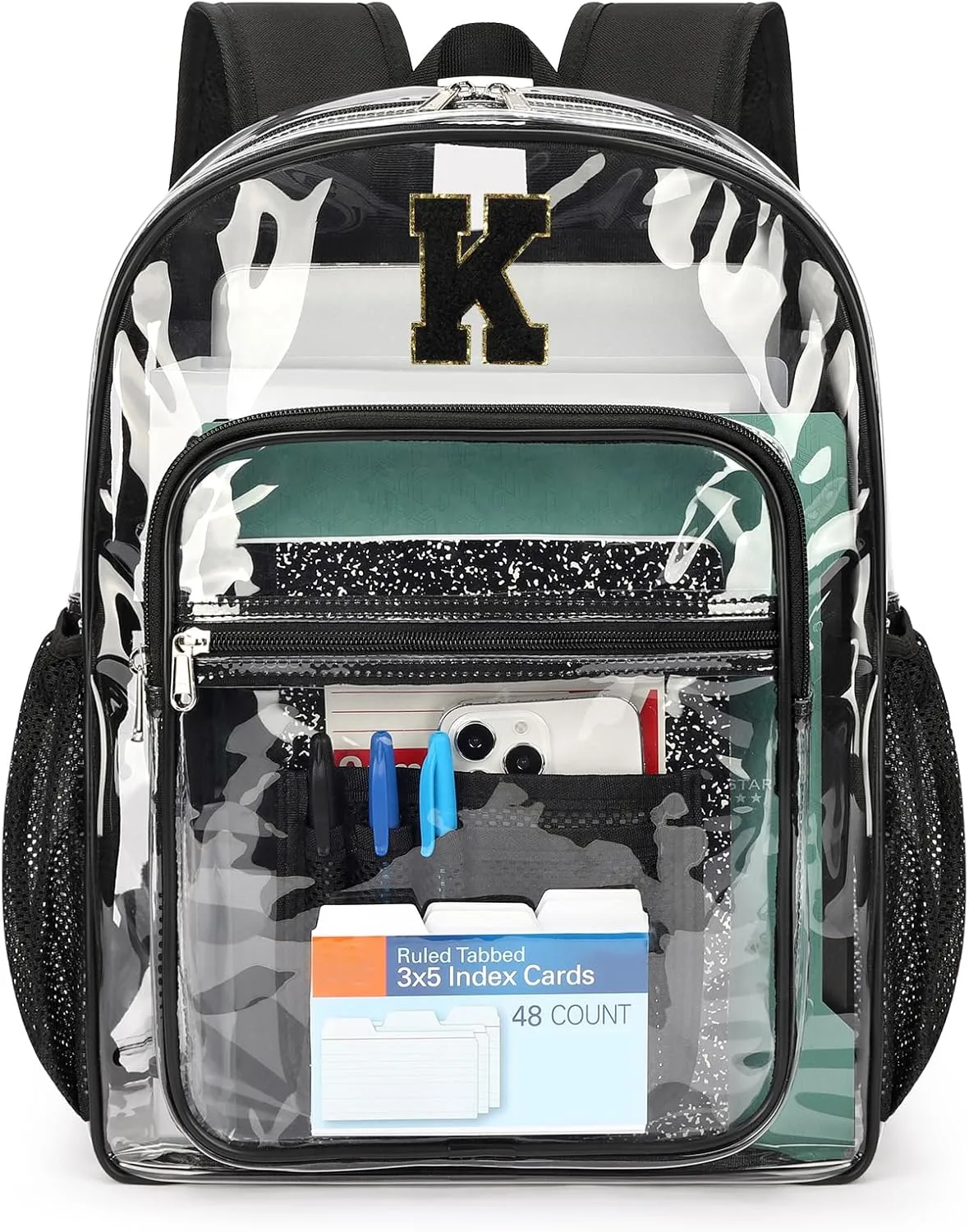 ZORFIN Clear Backpack for School: Large Clear Bookbag with Padded Straps - Heavy Duty PVC Transparent Backpack Black K