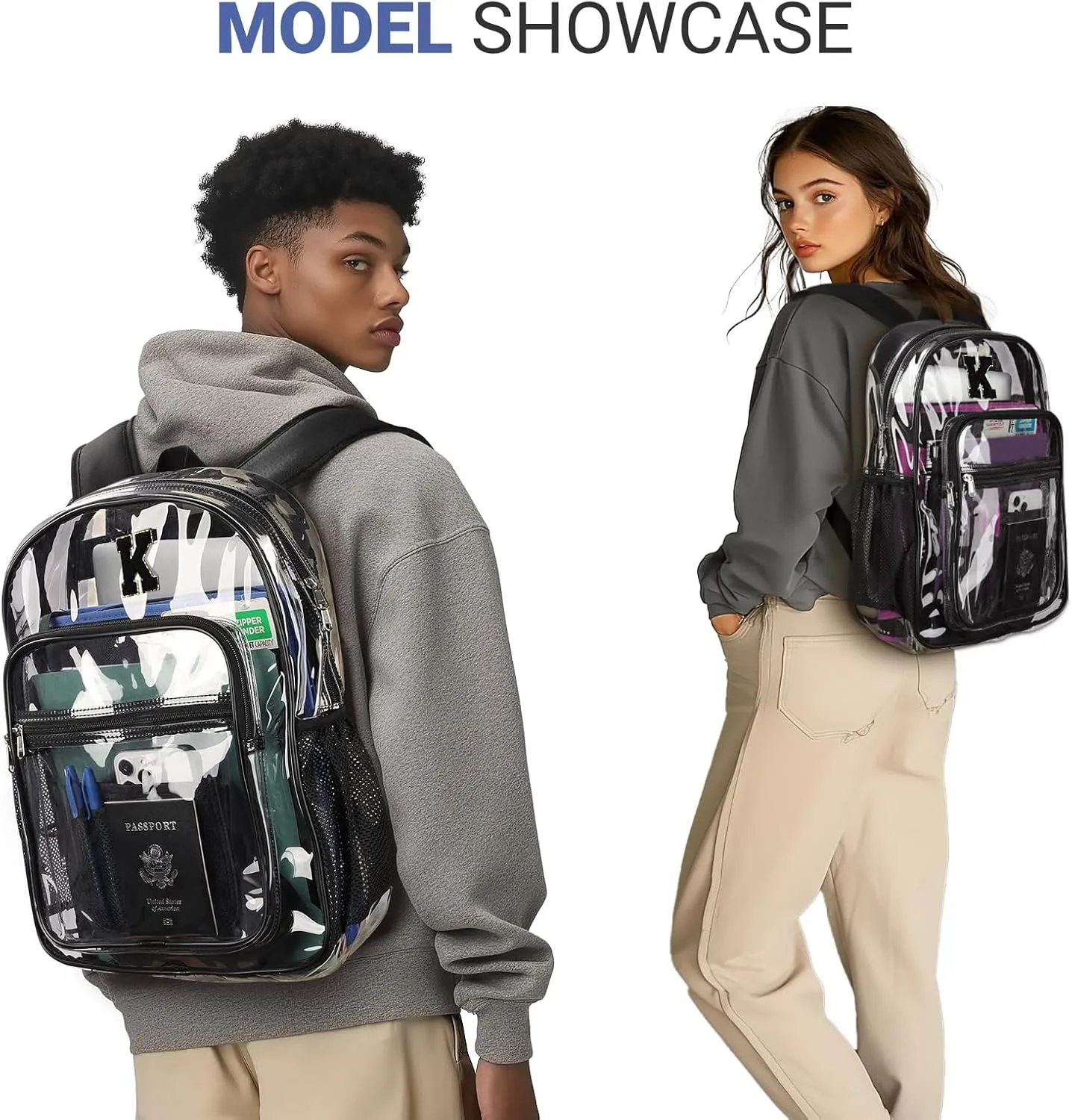ZORFIN Clear Backpack for School: Large Clear Bookbag with Padded Straps - Heavy Duty PVC Transparent Backpack Black K
