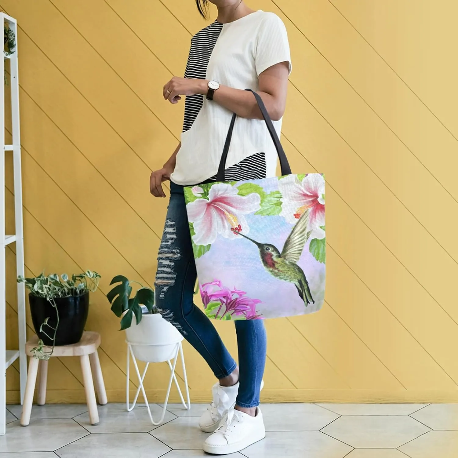 ZZKKO Japanese Cherry Canvas Tote Grocery Bag Shoulder Casual Book Bag